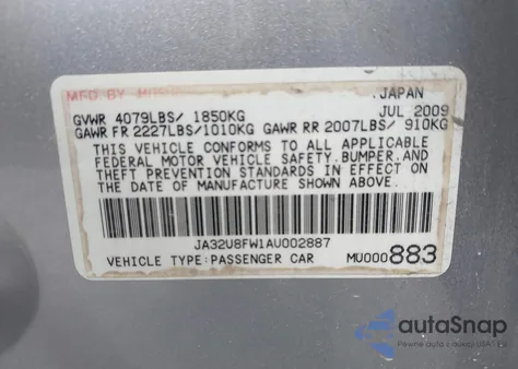 2010 Mitsubishi Lancer Gts from USA, damaged, VIN JA32U8FW1AU002887